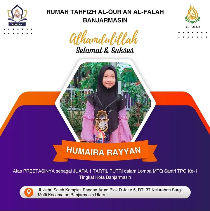 Santri Tahfidz Quran Al-Falah Raih Juara 1 Tartil Putri Tingkat Kota Banjarmasin